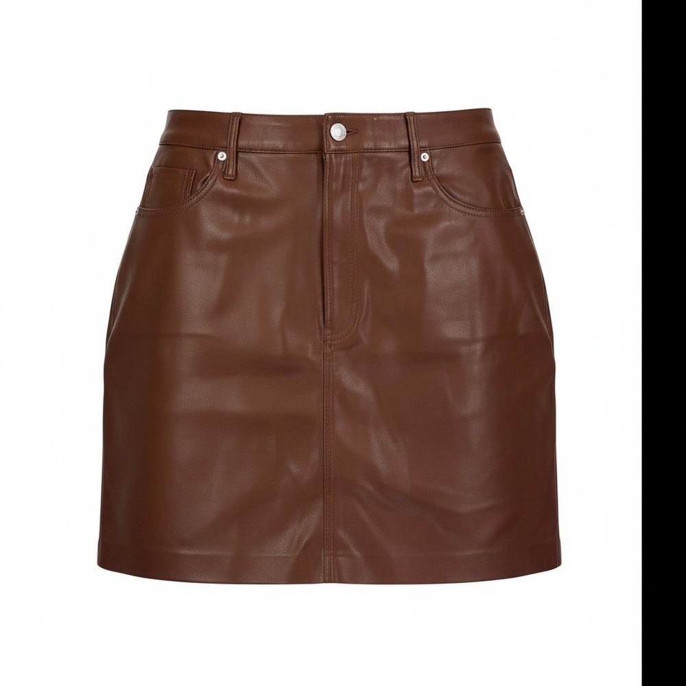 Express Size 14 Brown Faux Leather Mini Skirt Moto Edgy Chocolate Chic NWT